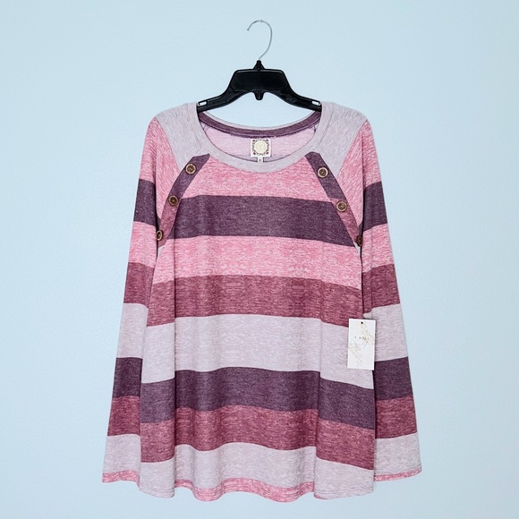 Truself Striped Button Detail Long Sleeve Shirt - Picture 1 of 5